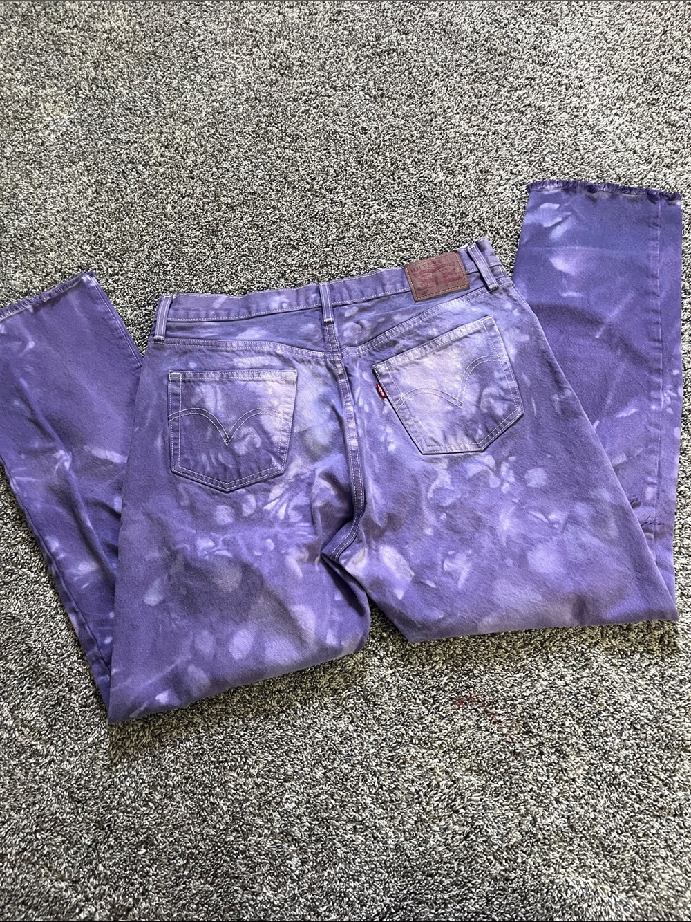 Levi’s 501 Button Fly Purple Tie Dye Bleached Festival Distress Jeans